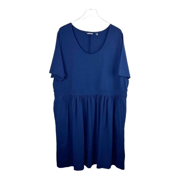 Lands End Navy Blue Jersey Knit Scoop Neck short Sleeve Dress Gathered‎ Skirt 3X - Picture 1 of 11